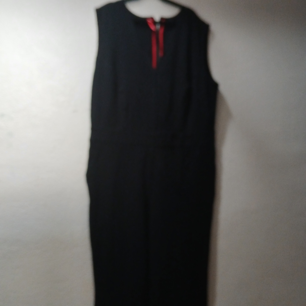 SPANX Black Sleeveless Jumpsuit with Red Accent